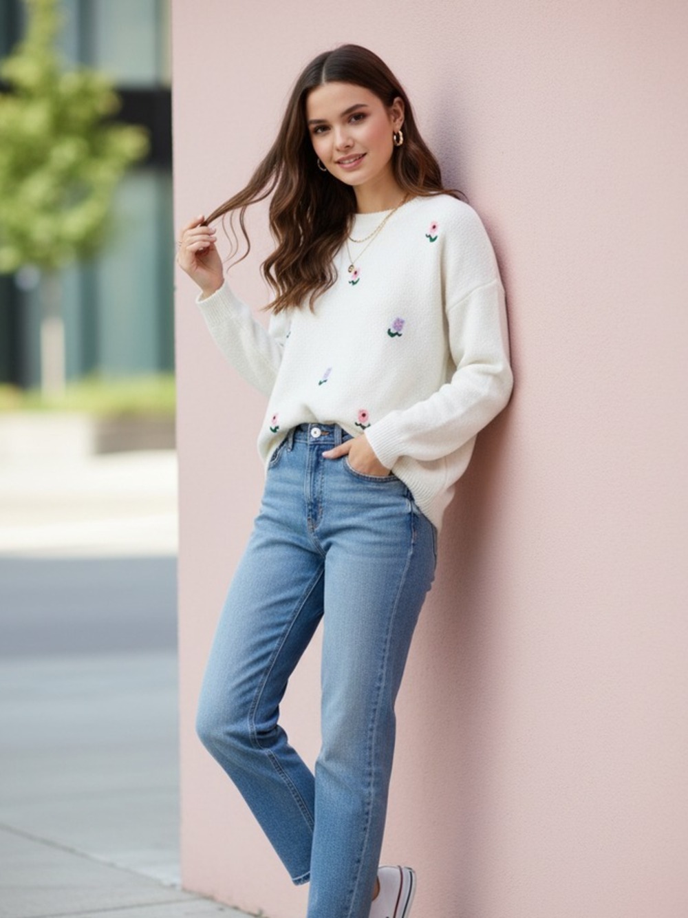 MAGLIONCINO CREMA  CON I FIORELLINI 