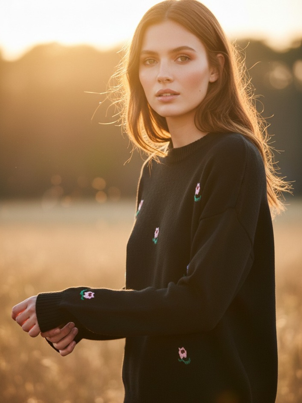 MAGLIONCINO NERO  CON I FIORELLINI 