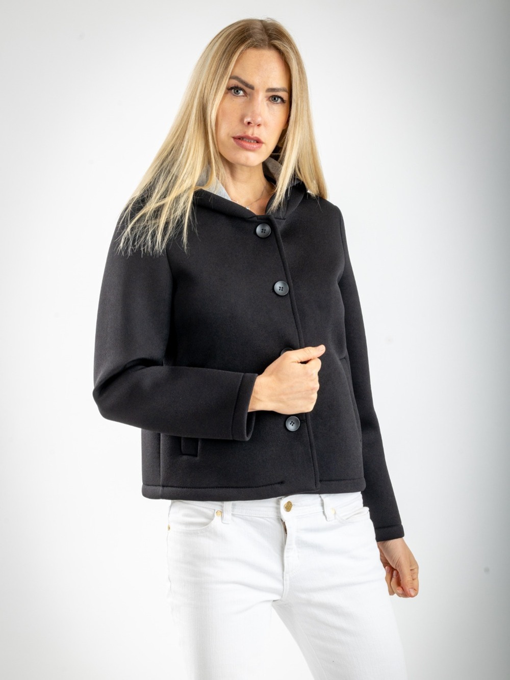 BOMBER CON CAPPUCCIO  NERO 