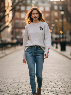 Maglioncino crema  con lama colorato 