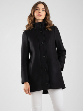 Parka in lana accoppiata con cappuccio  nero 