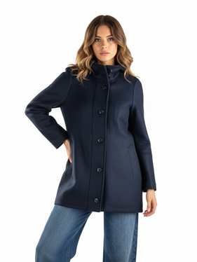 Parka in lana accoppiata con cappuccio  blu 